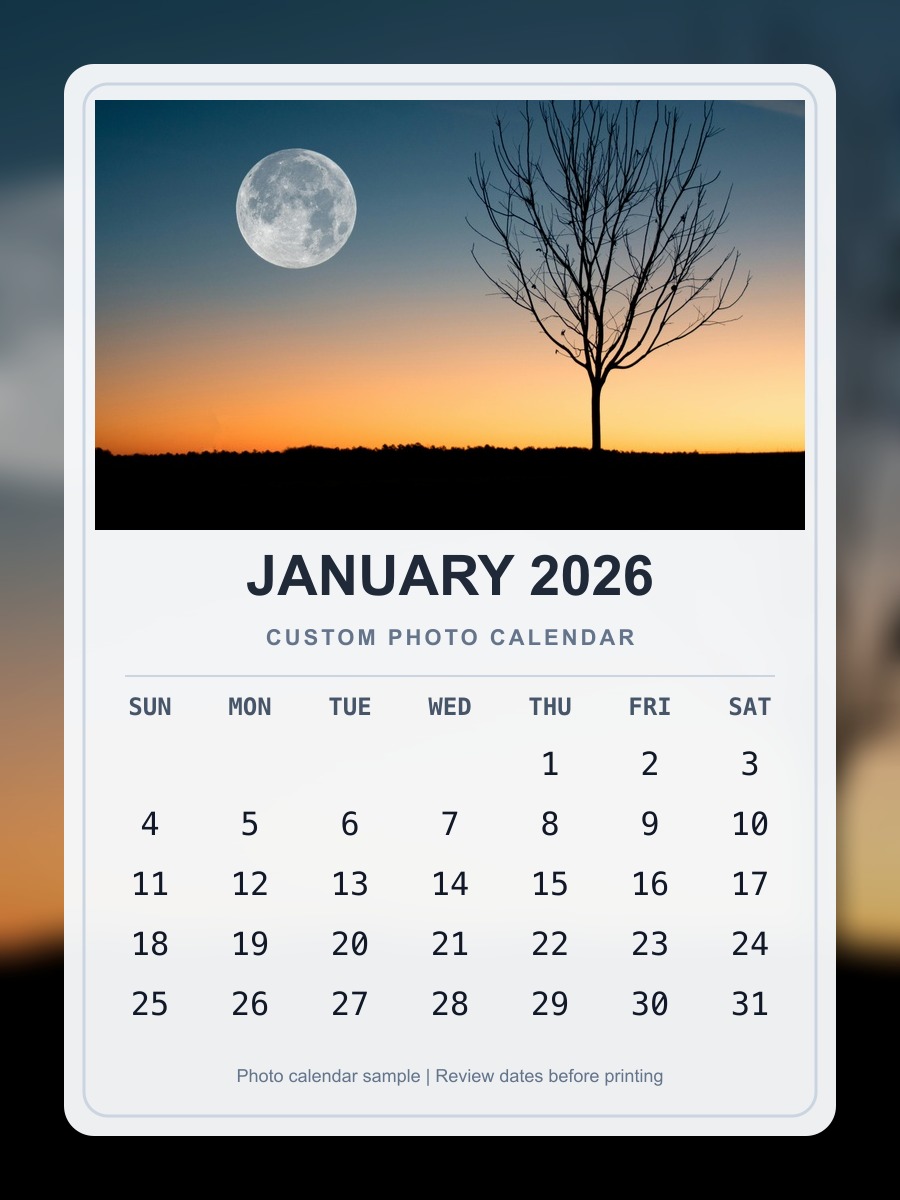 由照片生成的自定义 2026 日历图片