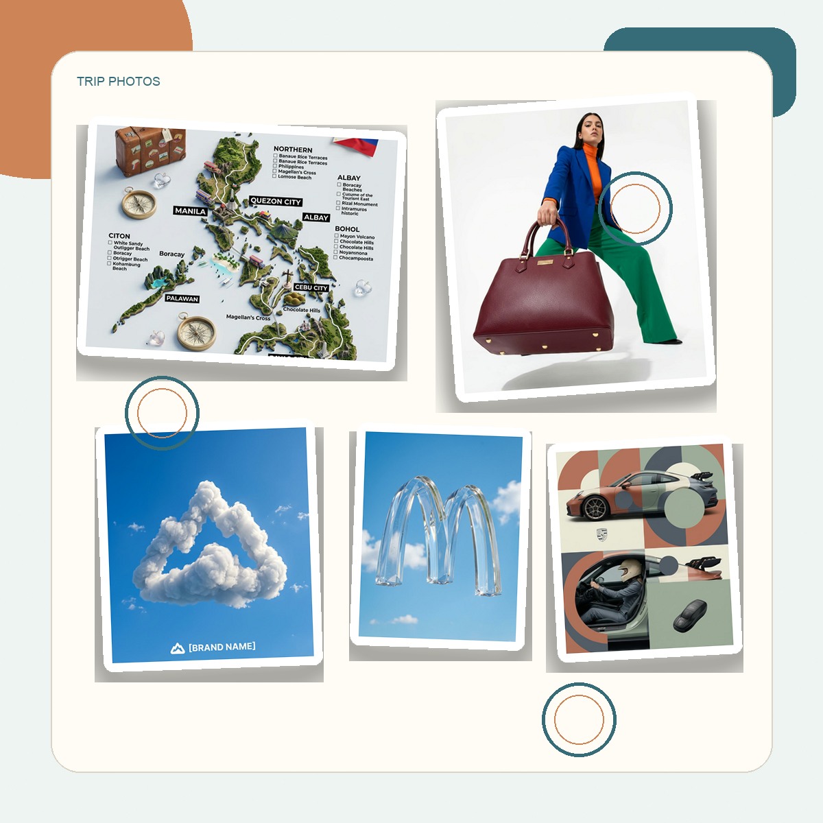 Travel journal photo set sample before AI collage generation