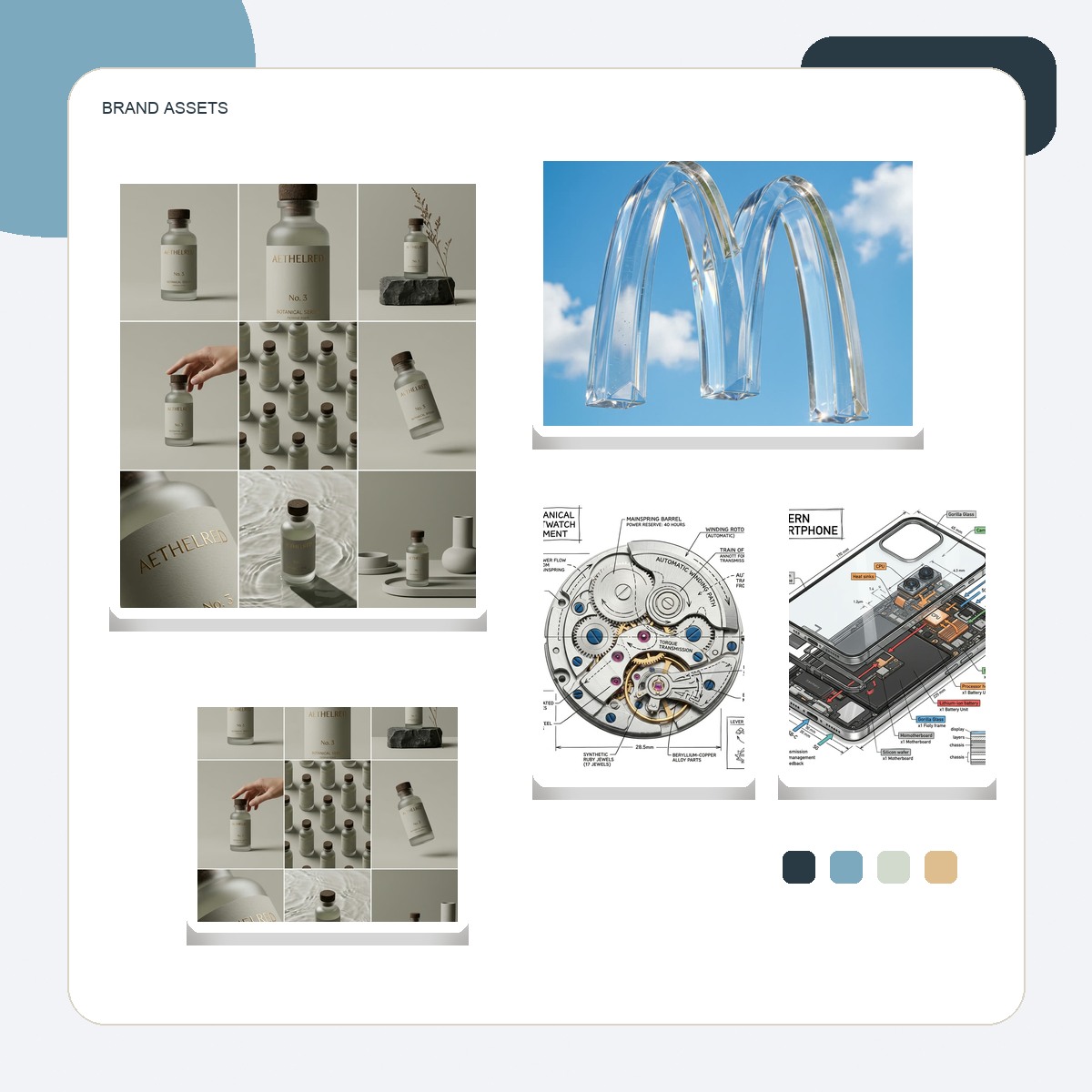 Product moodboard image set sample before AI collage generation