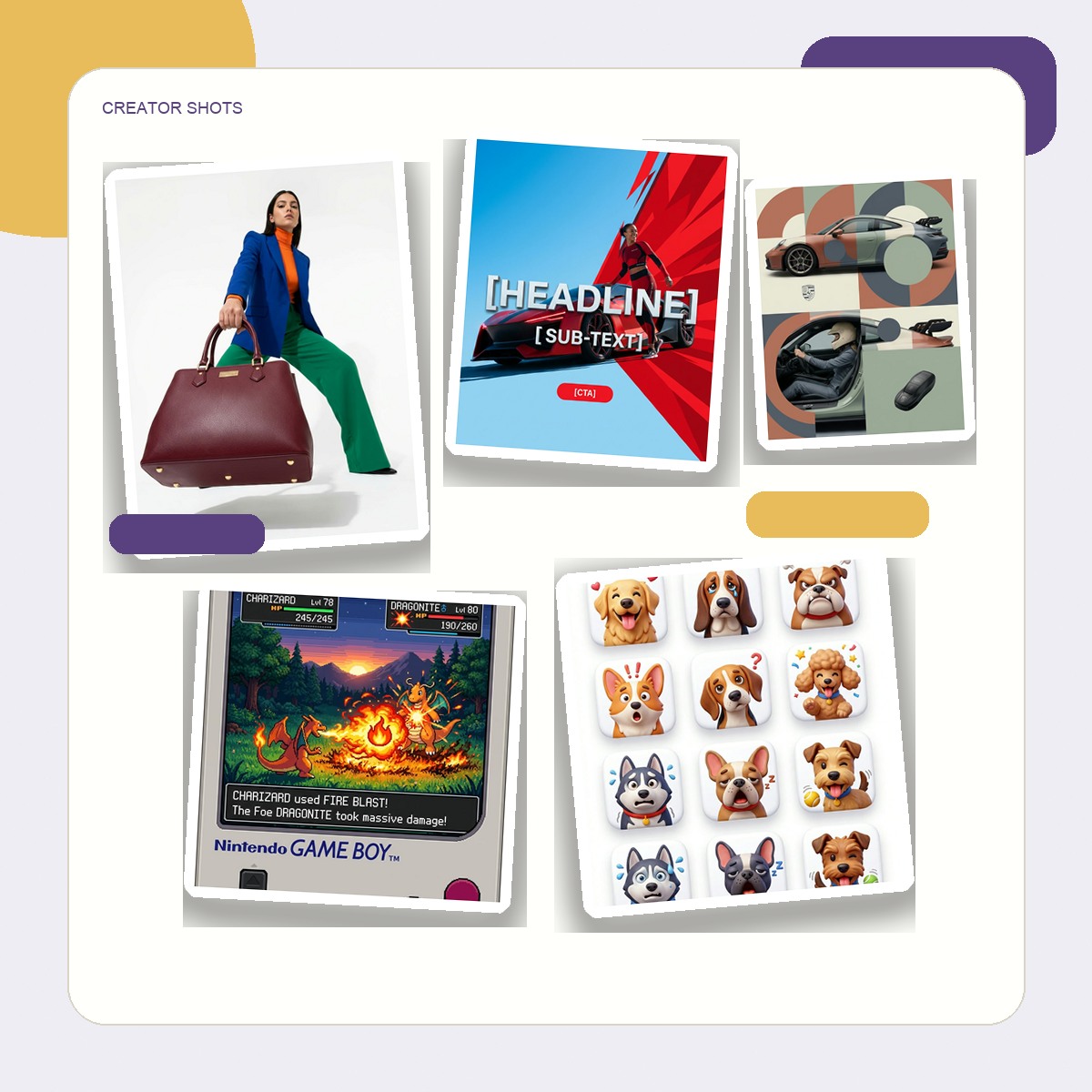 Creator moodboard image set sample before AI collage generation
