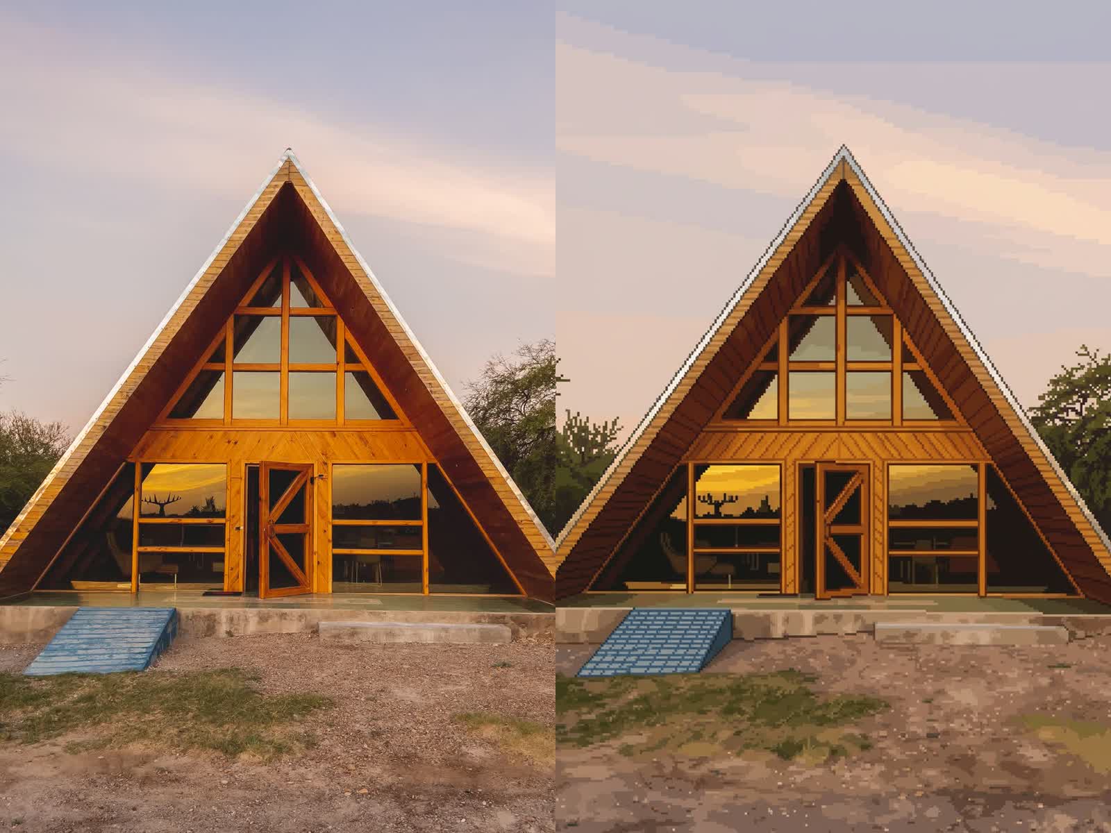 A-frame 木屋转换成单张像素建筑场景