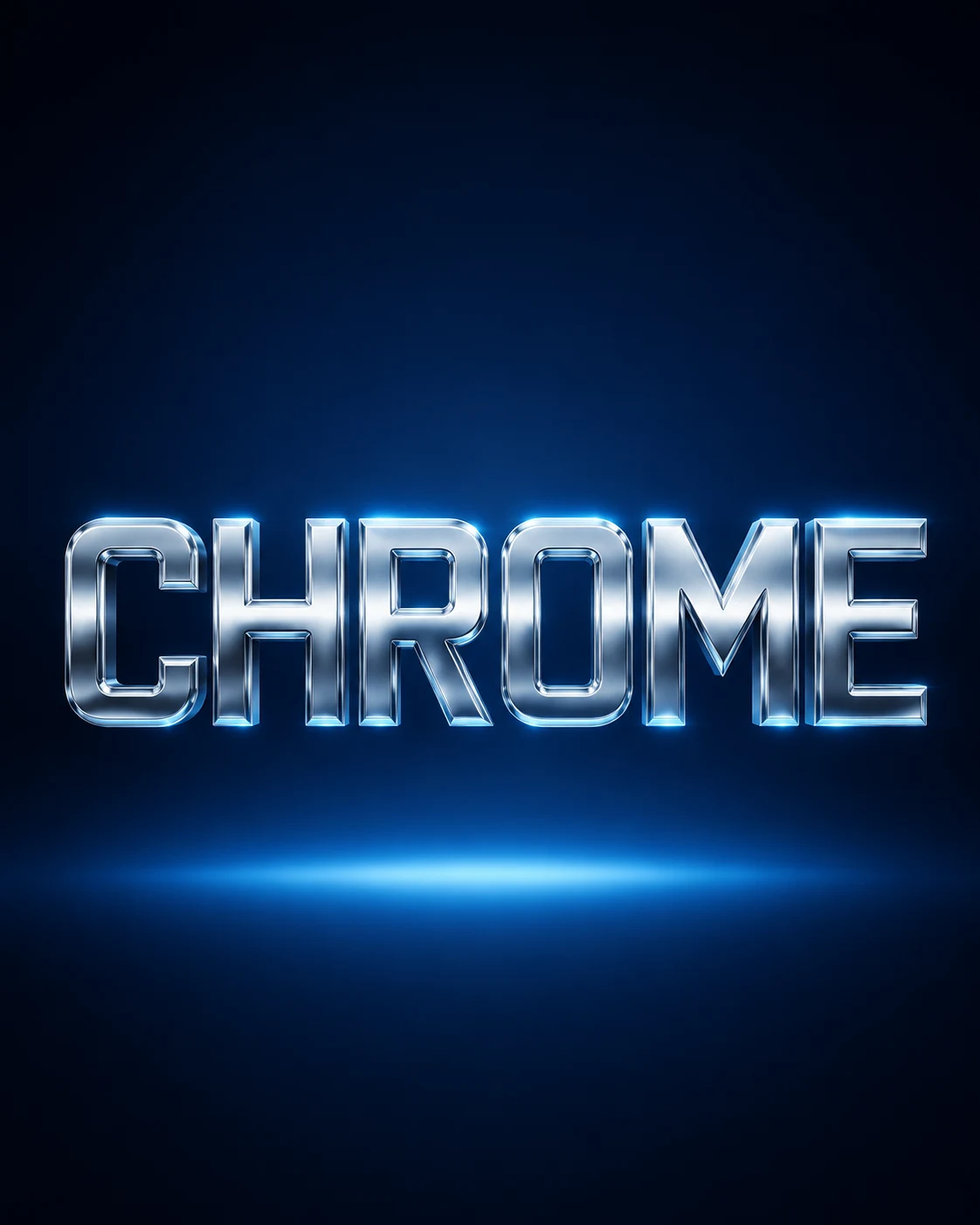Original chrome lettering image spelling CHROME on a dark blue studio background