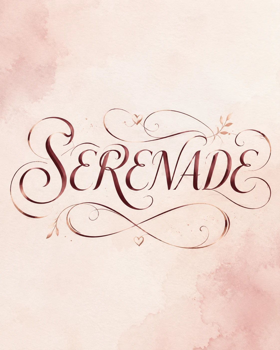 Original cursive lettering image spelling SERENADE in burgundy on blush paper