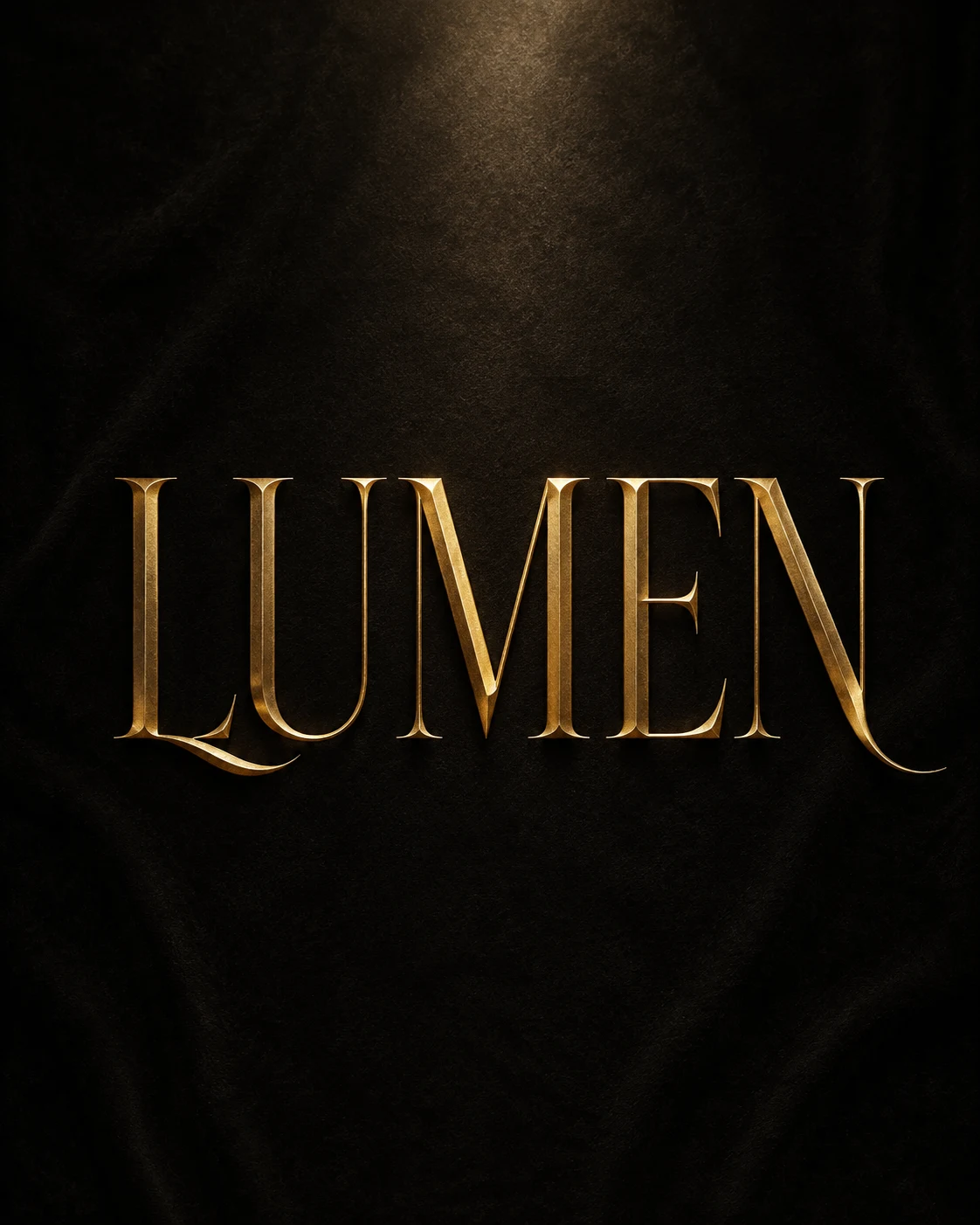 Original luxury serif lettering image spelling LUMEN in gold on charcoal