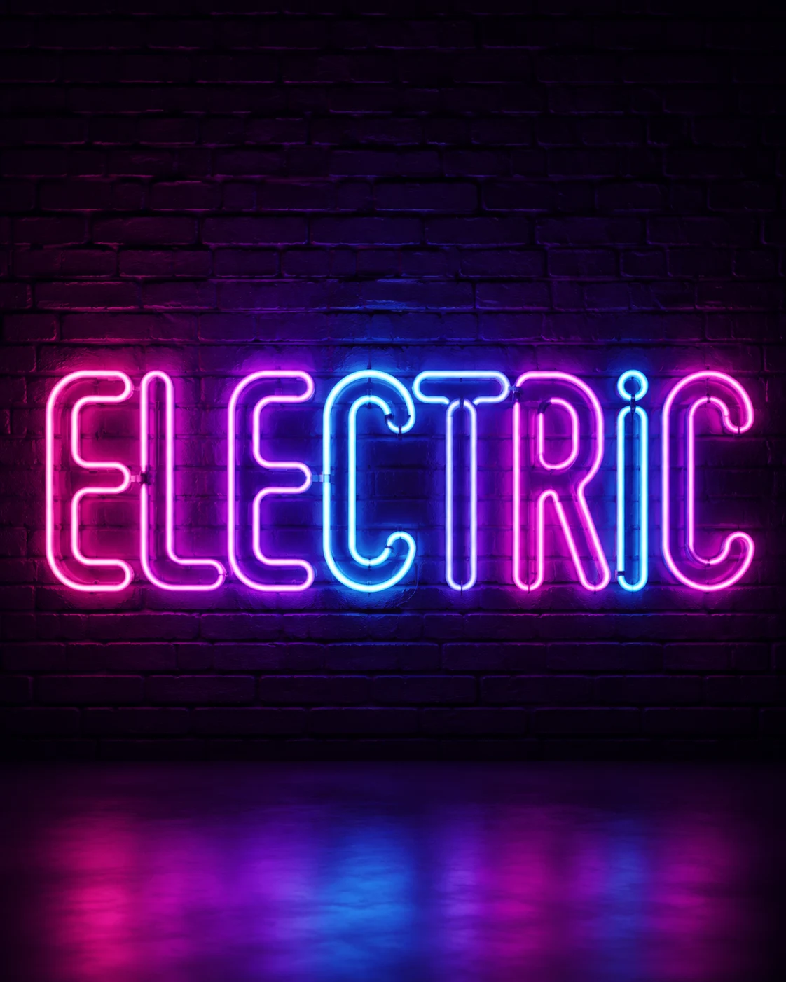 Original neon lettering image spelling ELECTRIC in magenta and cyan