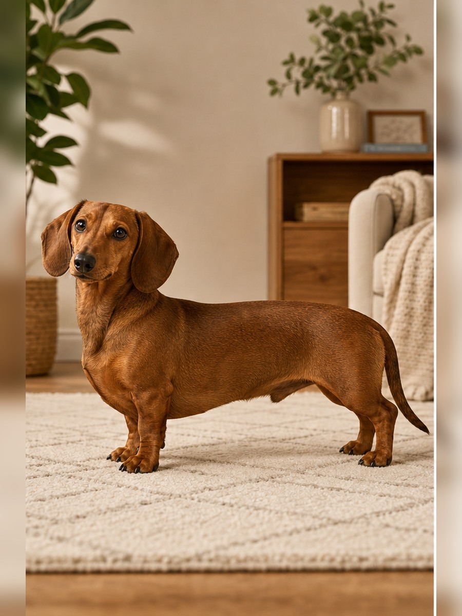 Side-view dachshund photo sample before adult coloring page generation