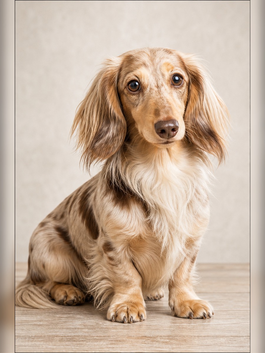 Long-haired dachshund photo sample before adult coloring page generation