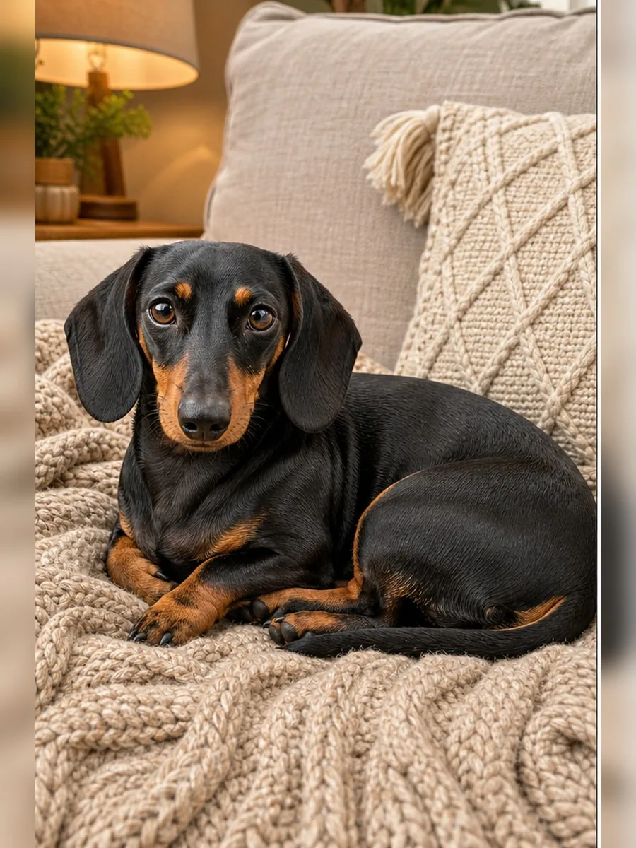 Cozy black-and-tan dachshund photo sample before adult coloring page generation