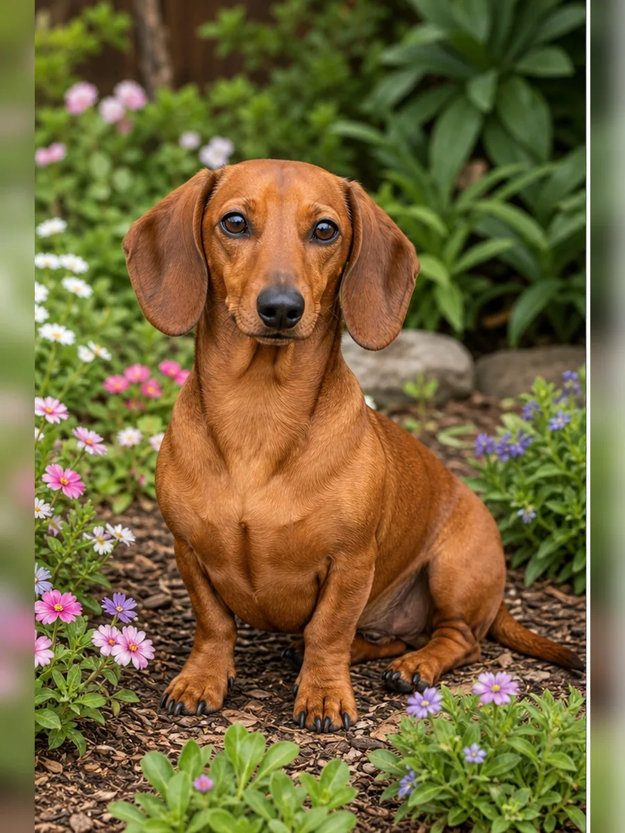 Garden dachshund photo sample before adult coloring page generation