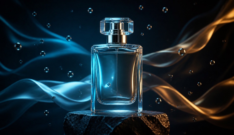 Unbranded glass product concept poster for Wan image-to-video planning