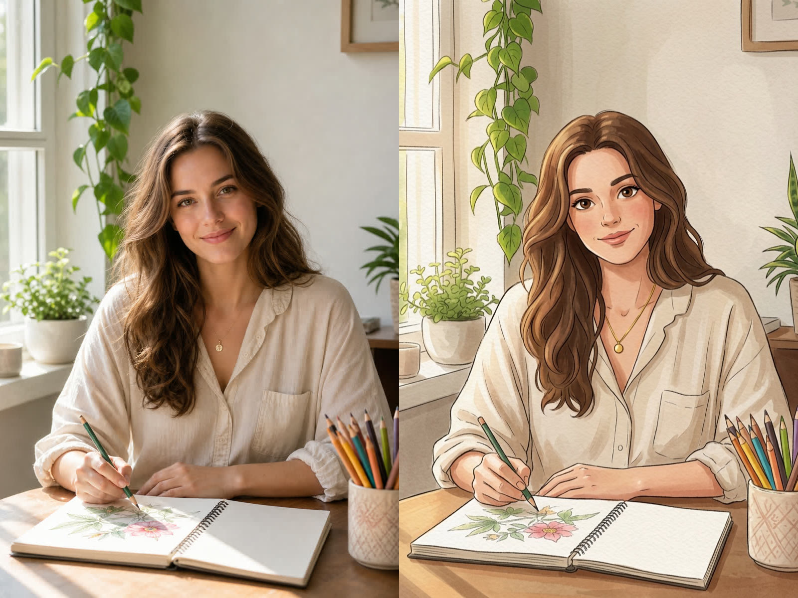 AI cartoon image generator before and after storybook example