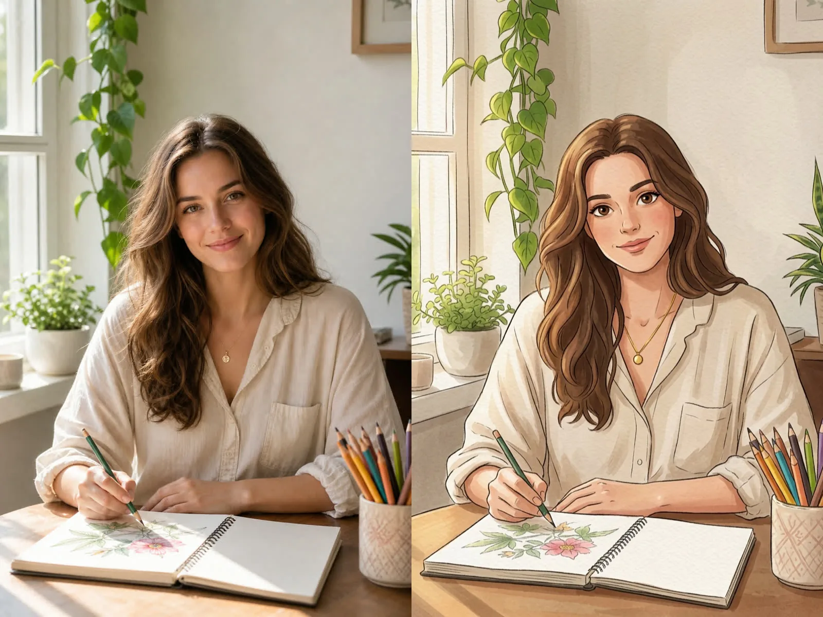 AI cartoon image generator before and after storybook example