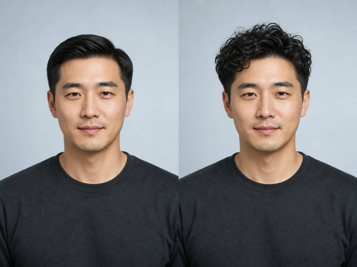Short straight hairstyle and compact short curl preview shown side by side