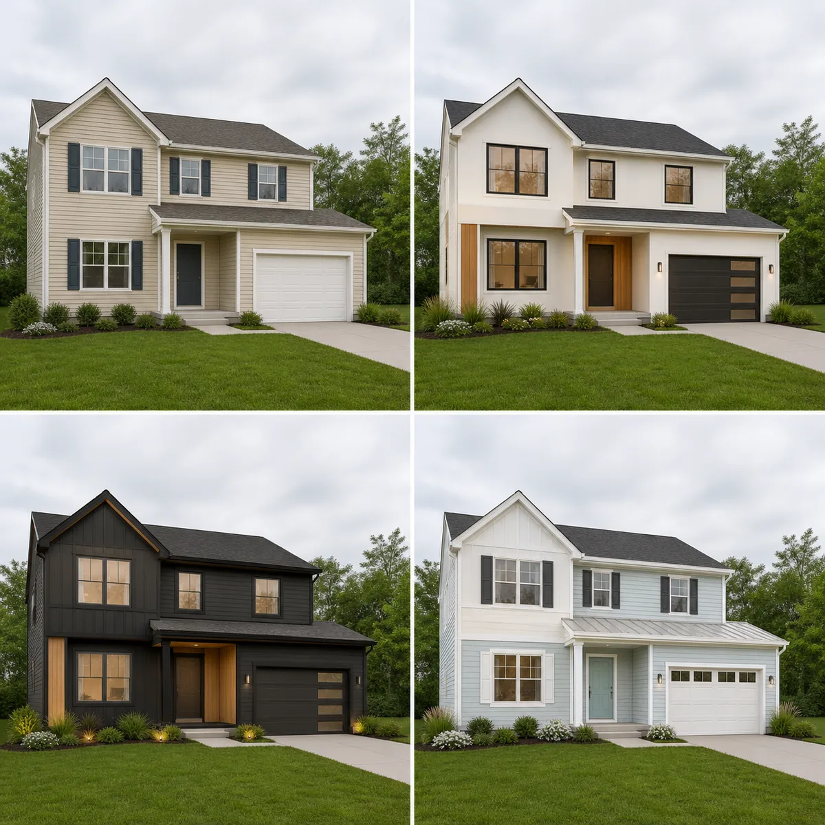 Original house and three AI exterior design concepts