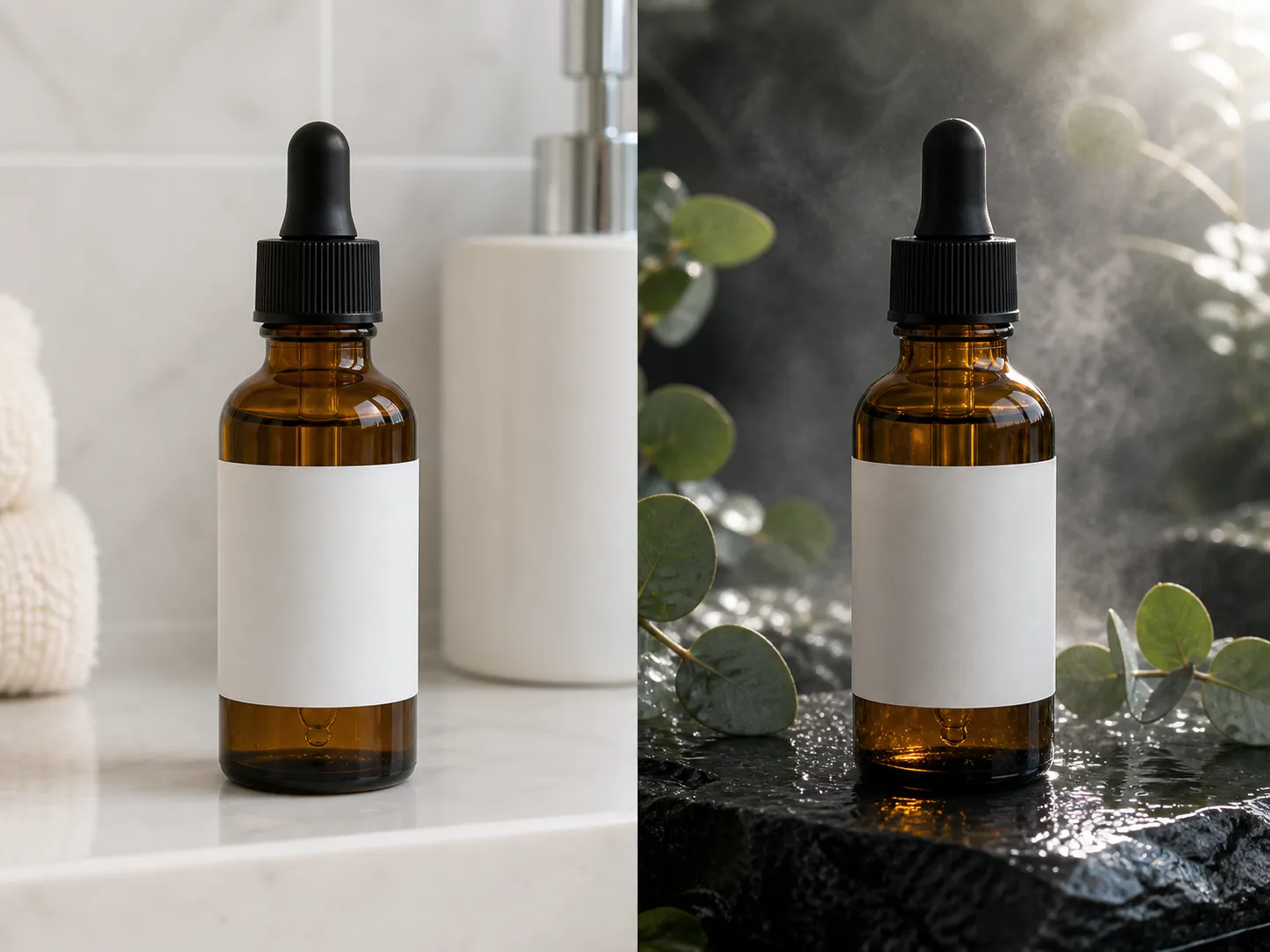 普通琥珀瓶与植物广告结果的左右对比