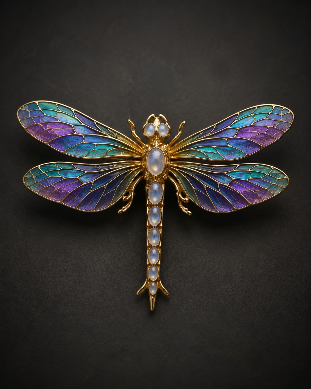 Complete enamel dragonfly brooch showing a clear jewelry design system