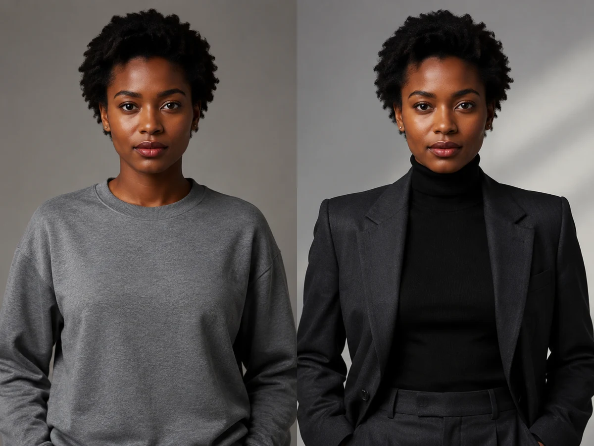 Fictional adult reference and original concept comparison: Monochrome Editorial