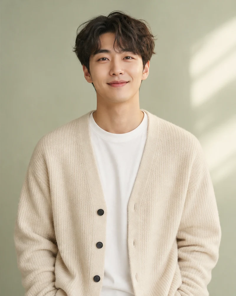 Fictional adult soft photocard portrait