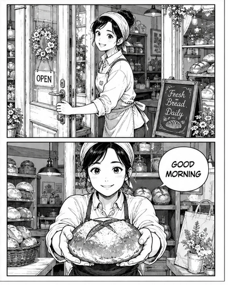 Baker two-panel comic line art