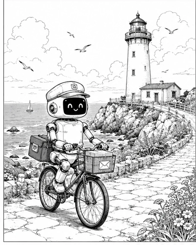 Lighthouse delivery robot line art
