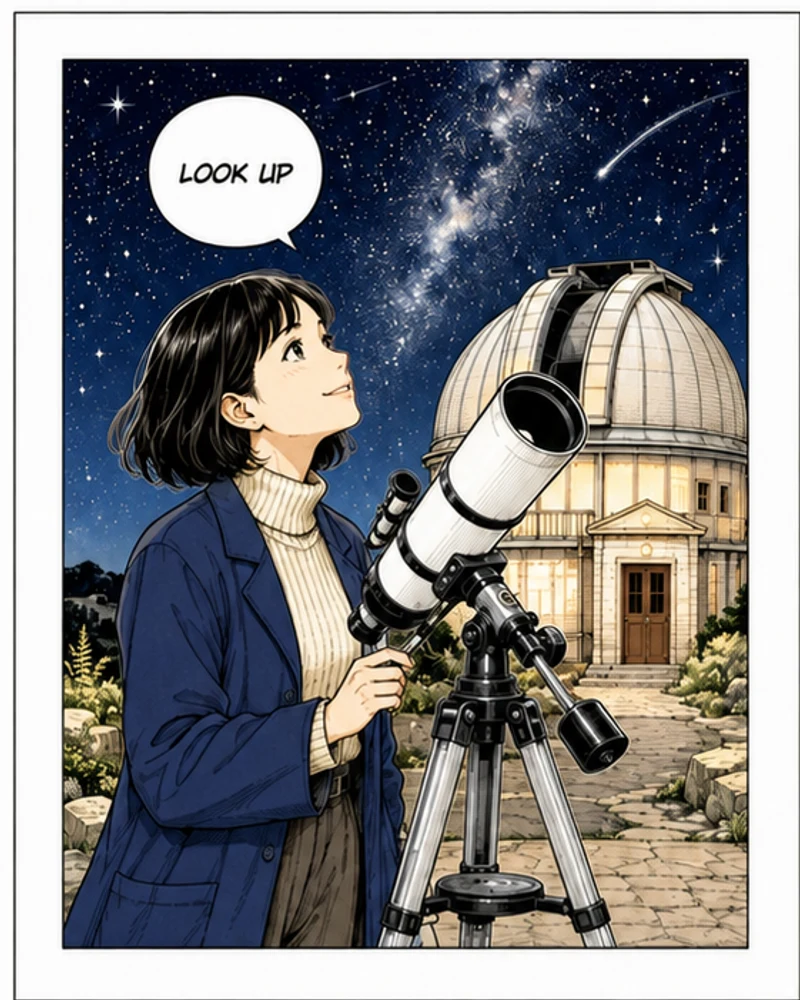 Fictional astronomer at an observatory color demonstration