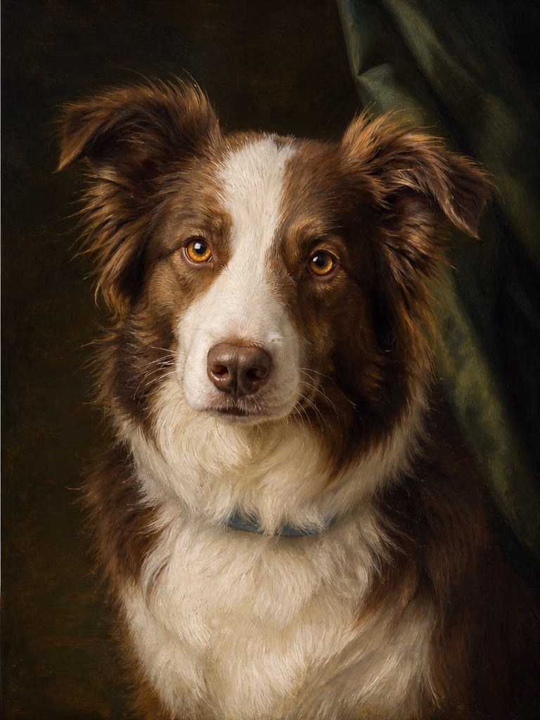 同一只边境牧羊犬的皇家油画肖像