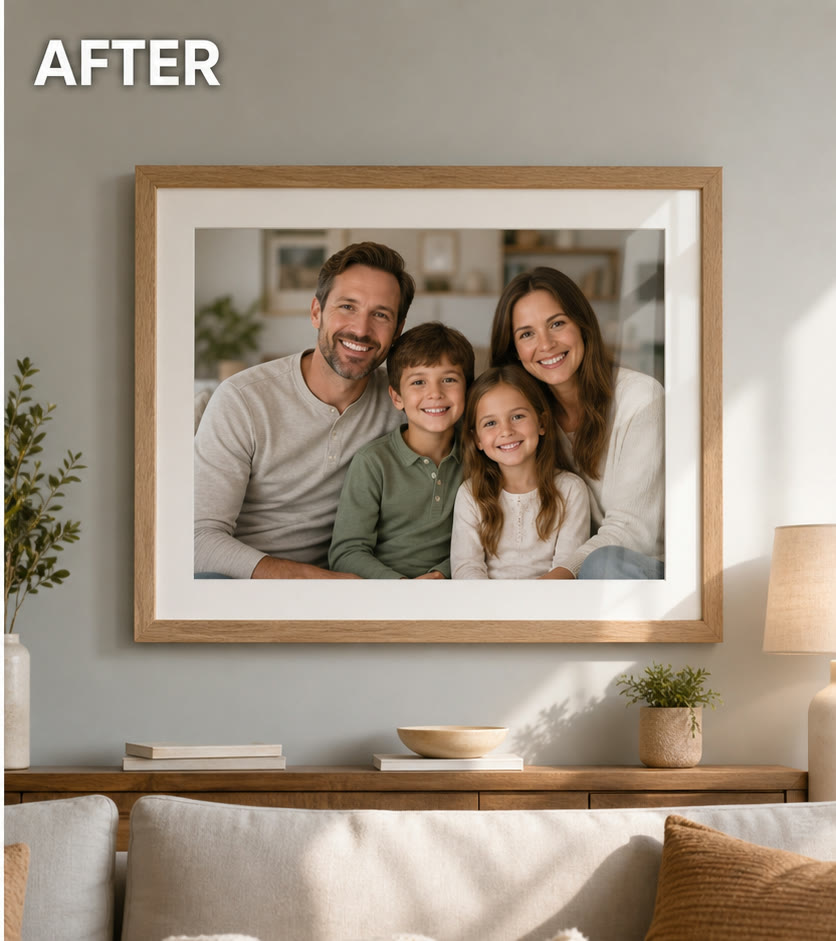 AI photo frame editor after framed family photo example
