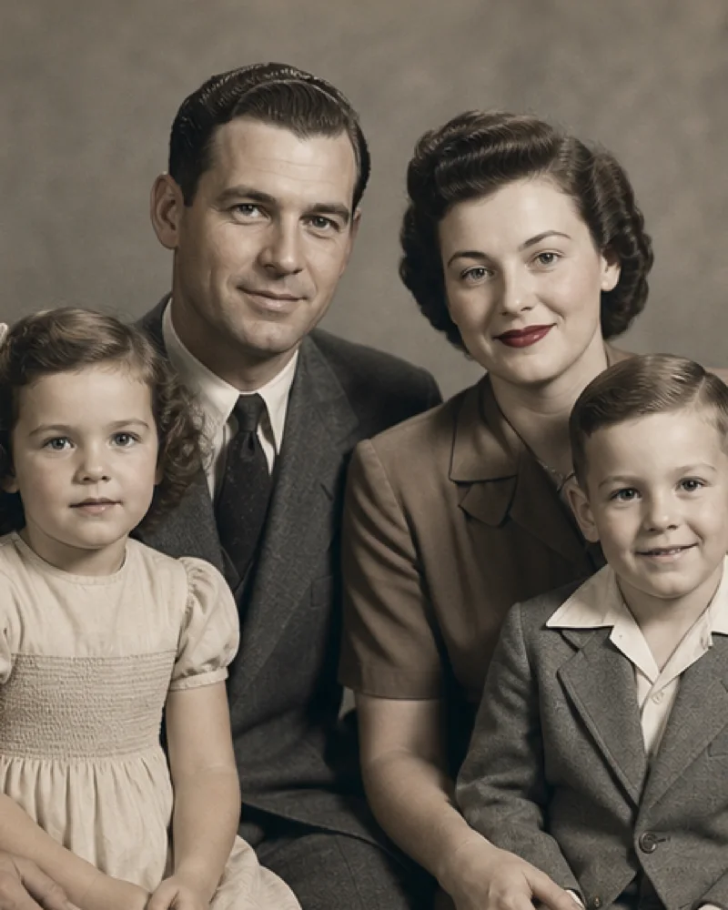 Conservatively restored fictional vintage family portrait