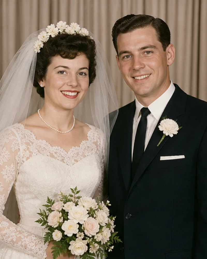 Restrained color restoration of a fictional wedding portrait