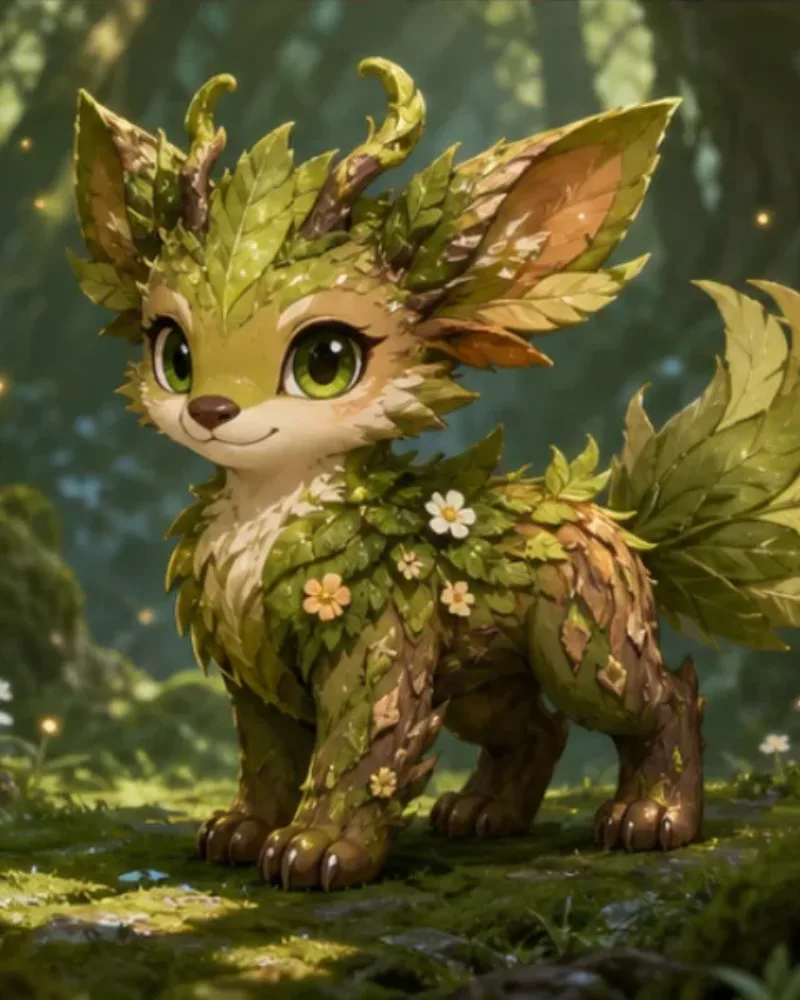 Original forest creature in a four-creature concept grid