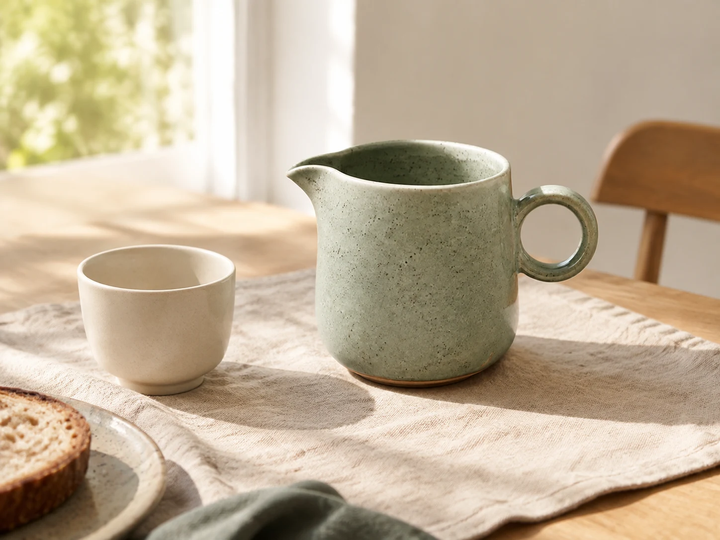 Illustrative new breakfast scene guided by the celadon jug