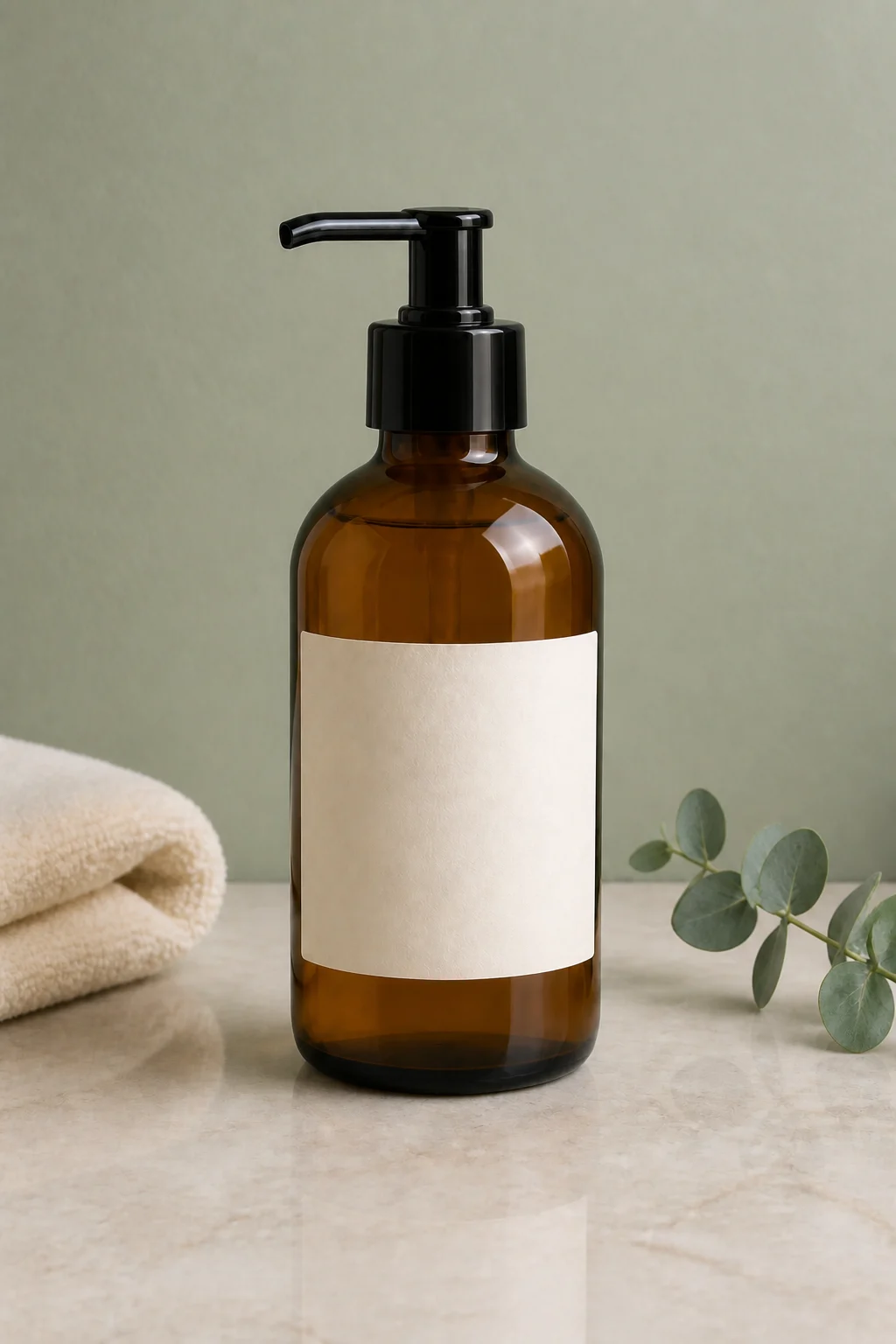 Unbranded amber bottle after an AI-to-real material and lighting correction