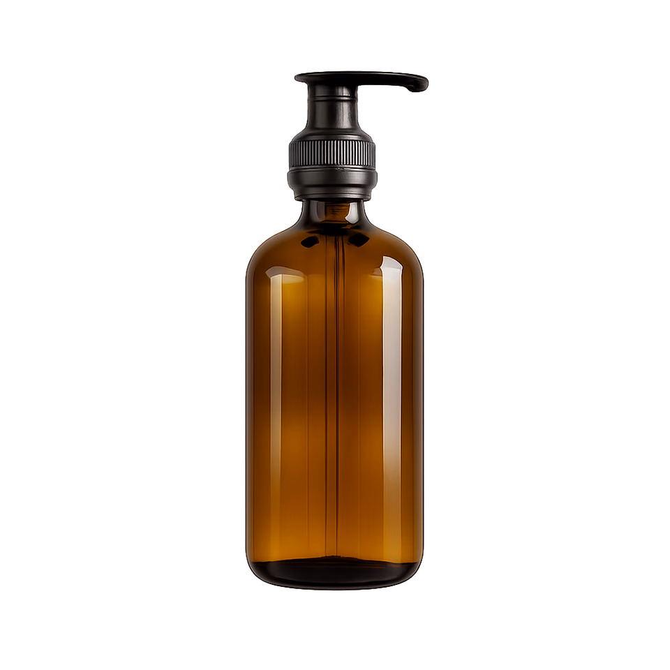 Amber pump bottle in a PNG with verified alpha pixels