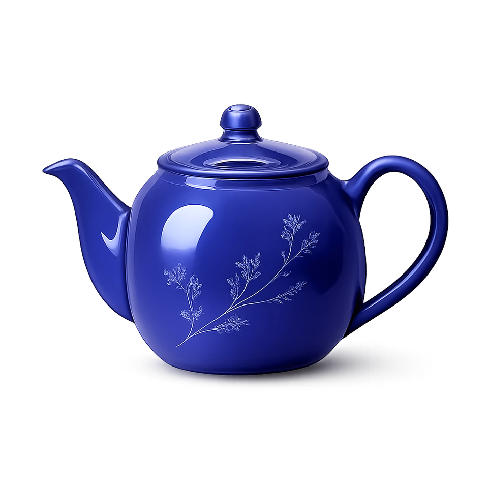 Generated cobalt teapot with a transparent handle opening