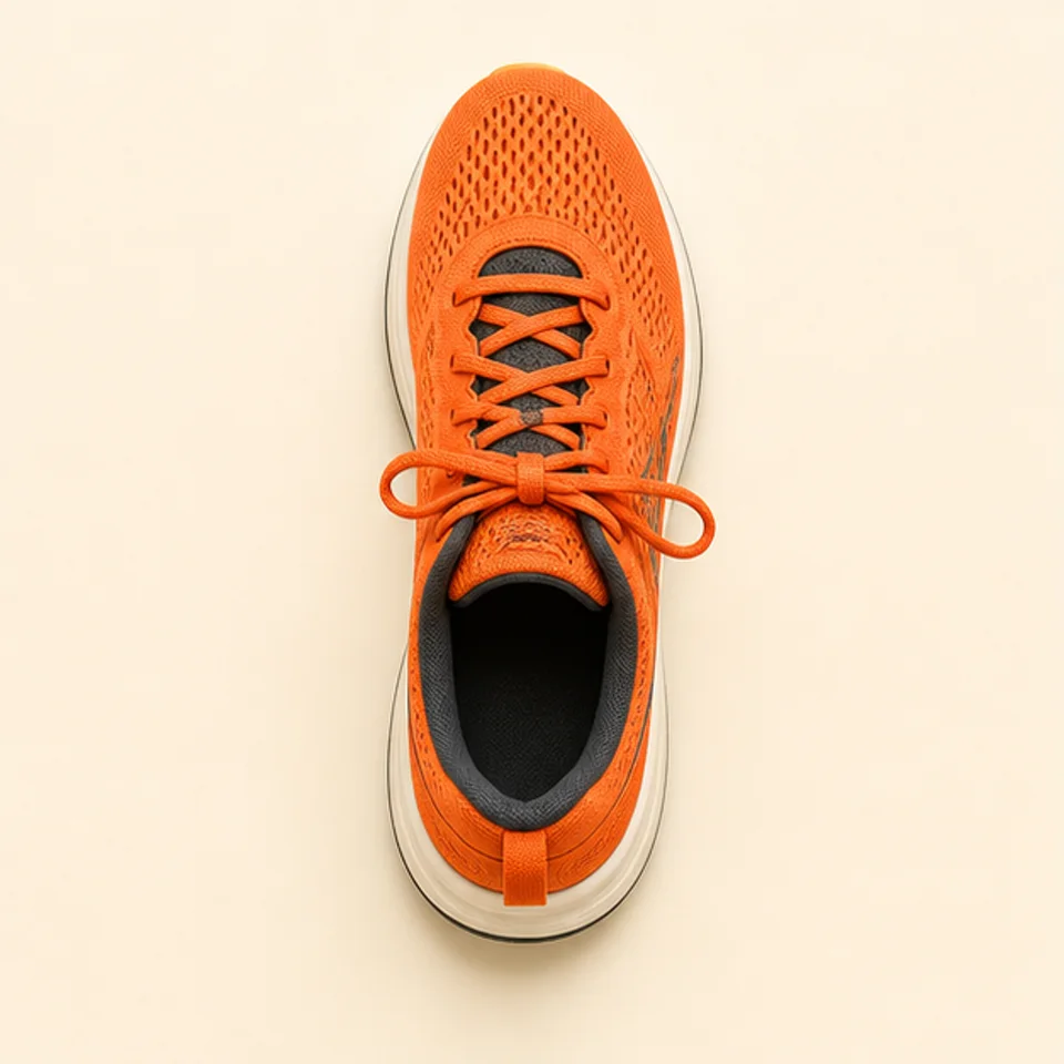 Original orange shoe on pale background