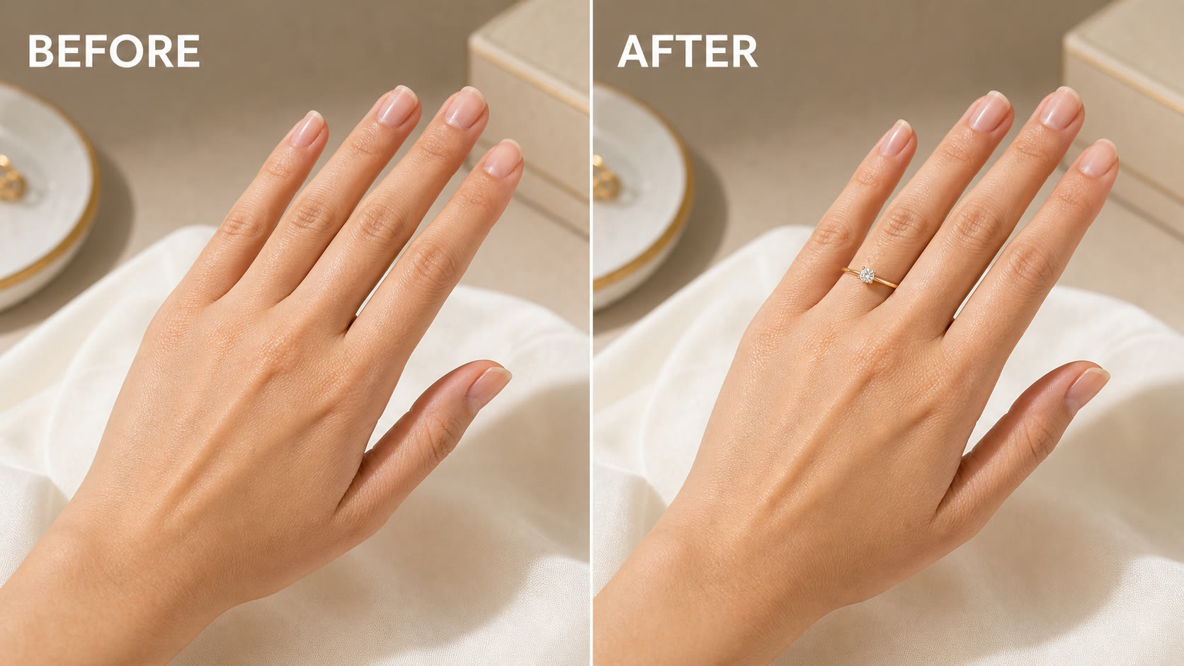 AI virtual ring try on before and after hand photo example