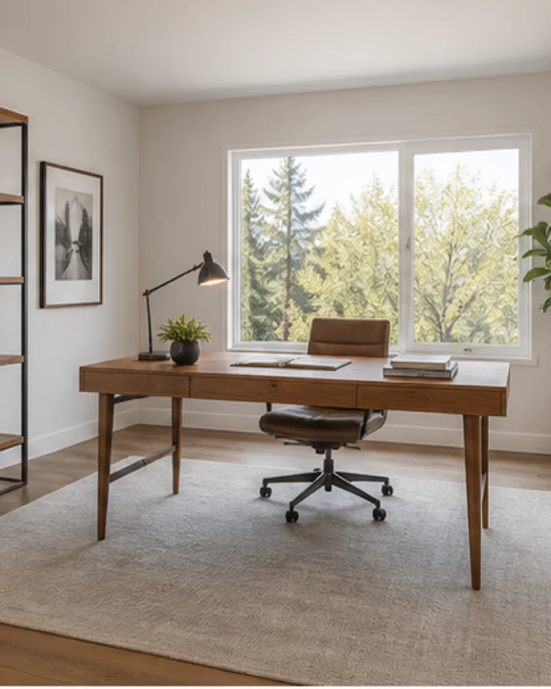 Photorealistic virtually staged calm home office