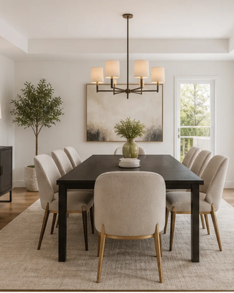 Photorealistic virtually staged restrained dining room