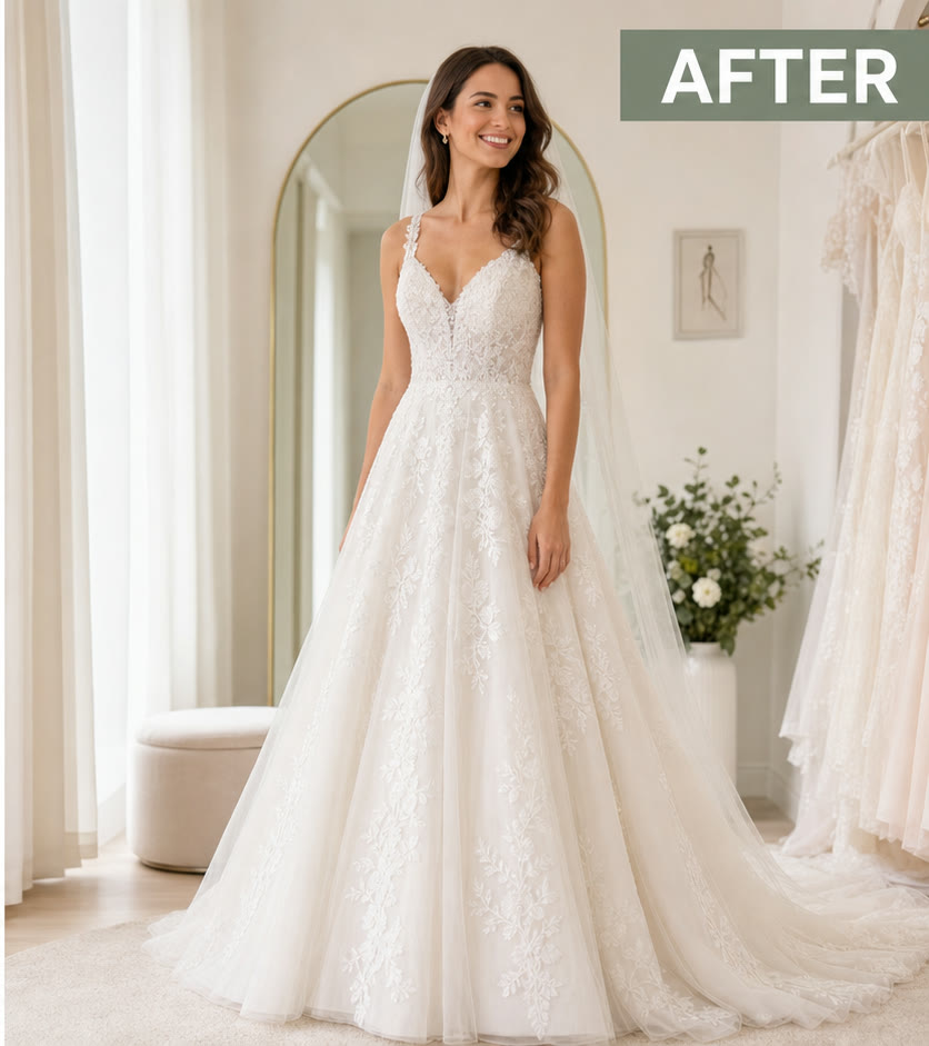 AI wedding dress generator after bridal outfit example