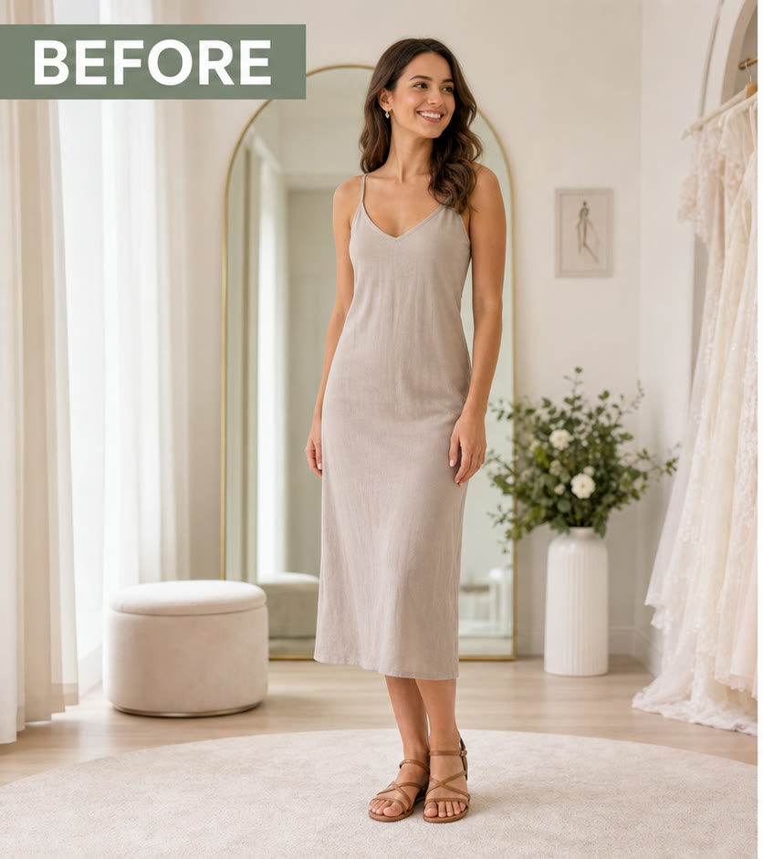 AI wedding dress generator before bridal outfit example