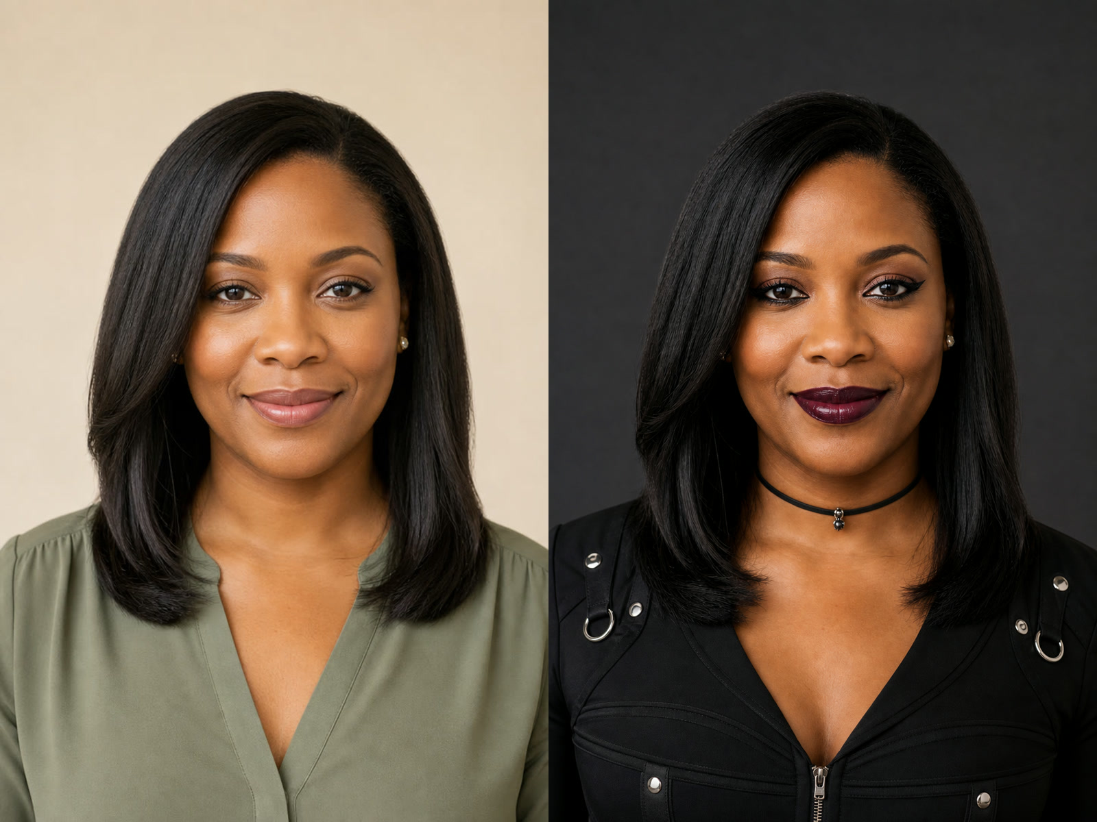 Goth Baddie Filter before and after contemporary adult portrait