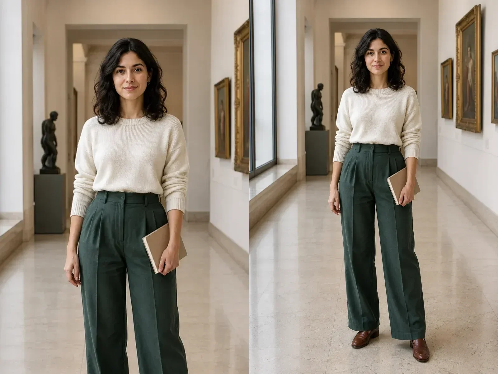 Cropped fictional adult portrait beside its complete full-body reference
