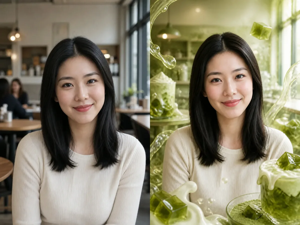 Matcha Jelly Filter before and after portrait with natural skin