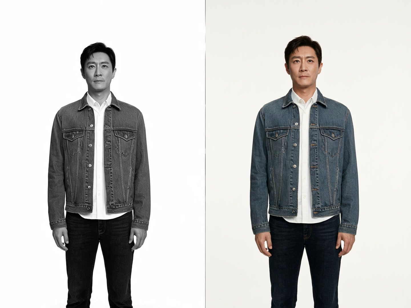 Before and after comparison of a black-and-white photo colorized with AI