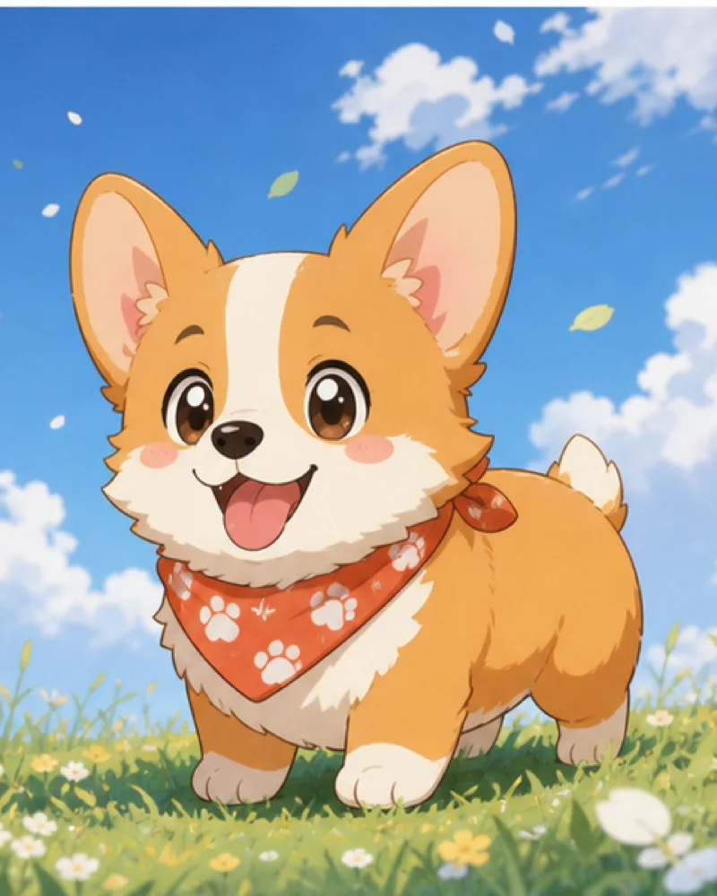 Original cute chibi corgi illustration