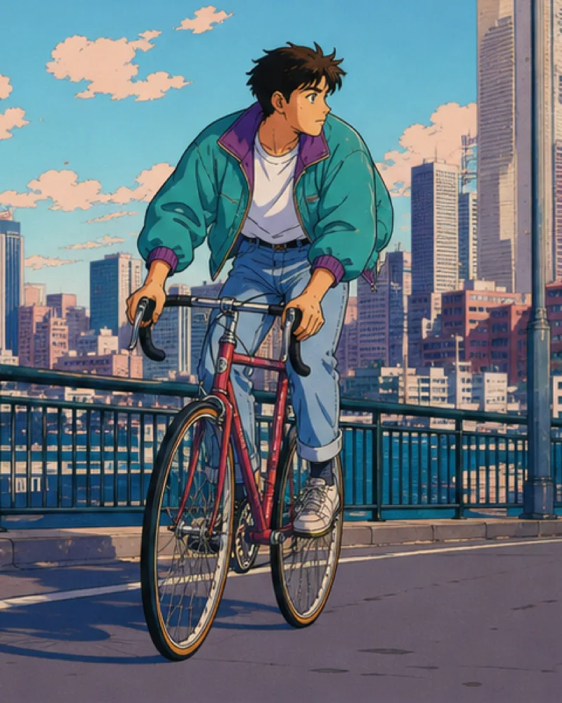 Original retro animation cyclist illustration
