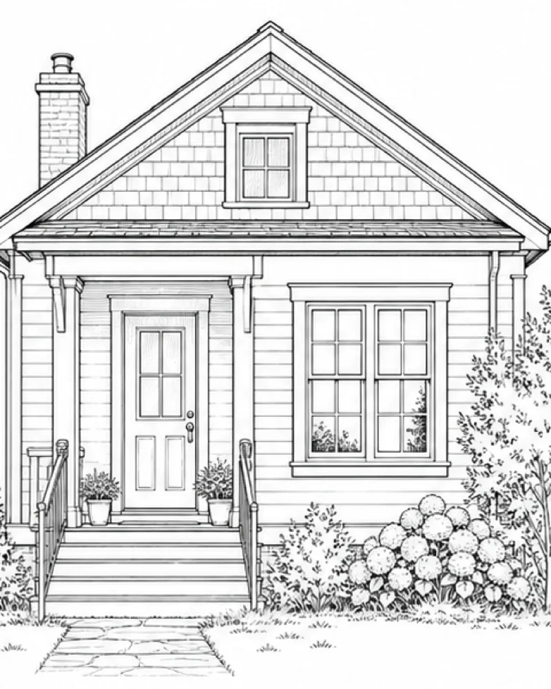 Architectural house facade line drawing