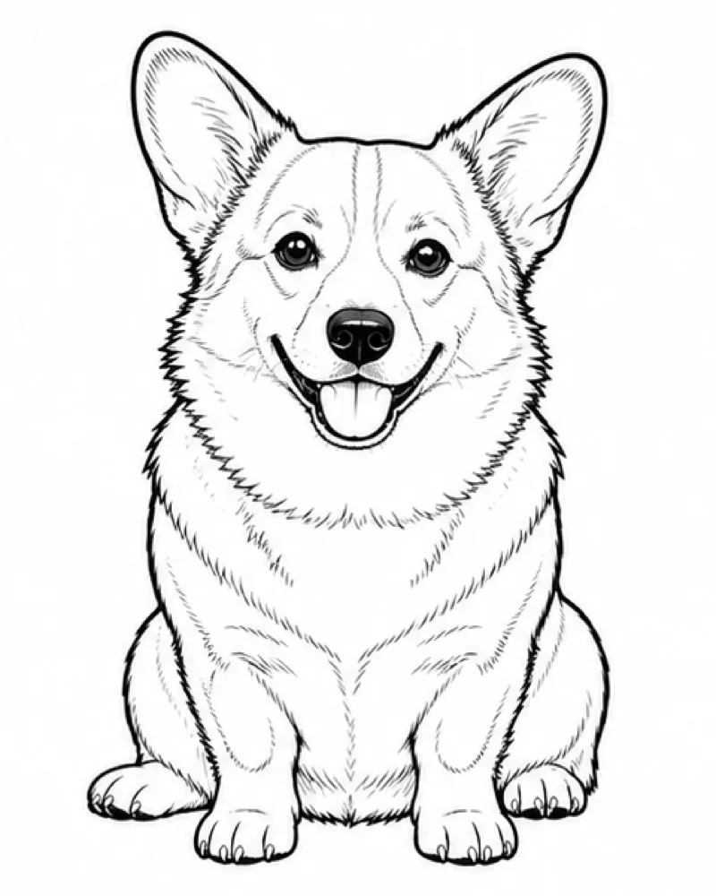 Bold ink corgi line drawing