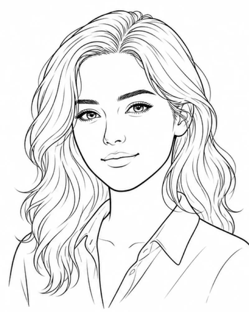 Clean contour portrait line drawing