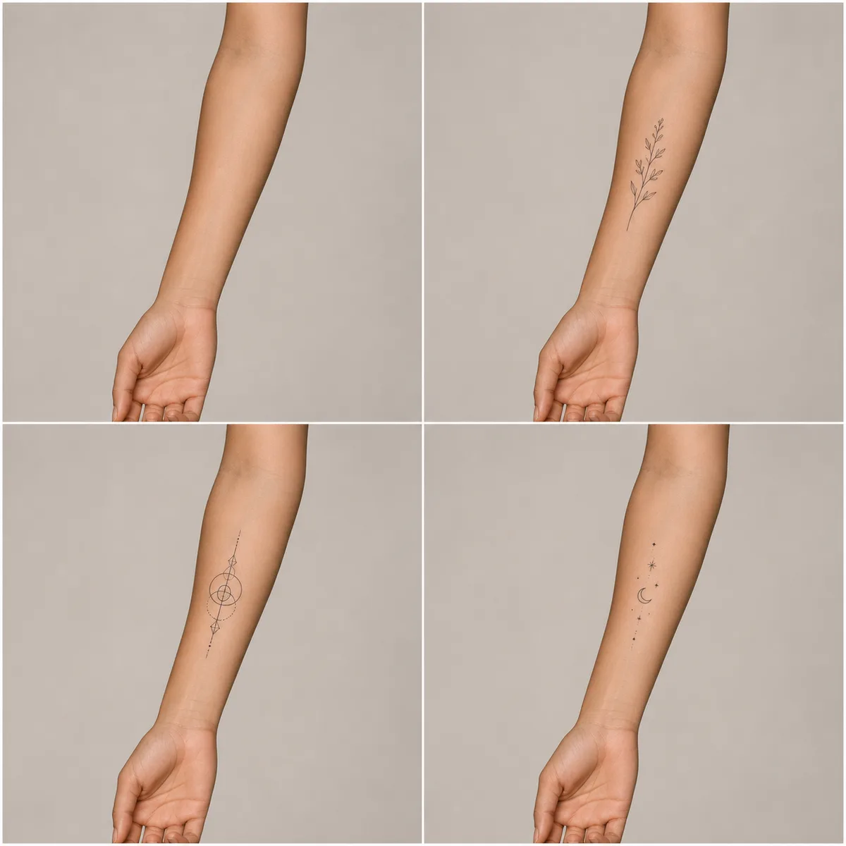 Virtual tattoo try on examples on a fictional adult forearm